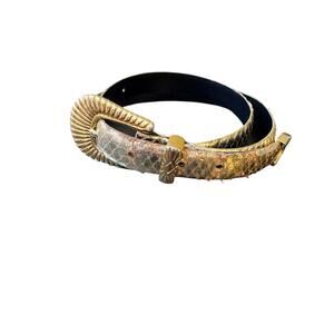 Liz Claiborne Metallic Gold Snakeskin-Texture Belt with Decorative Buckle